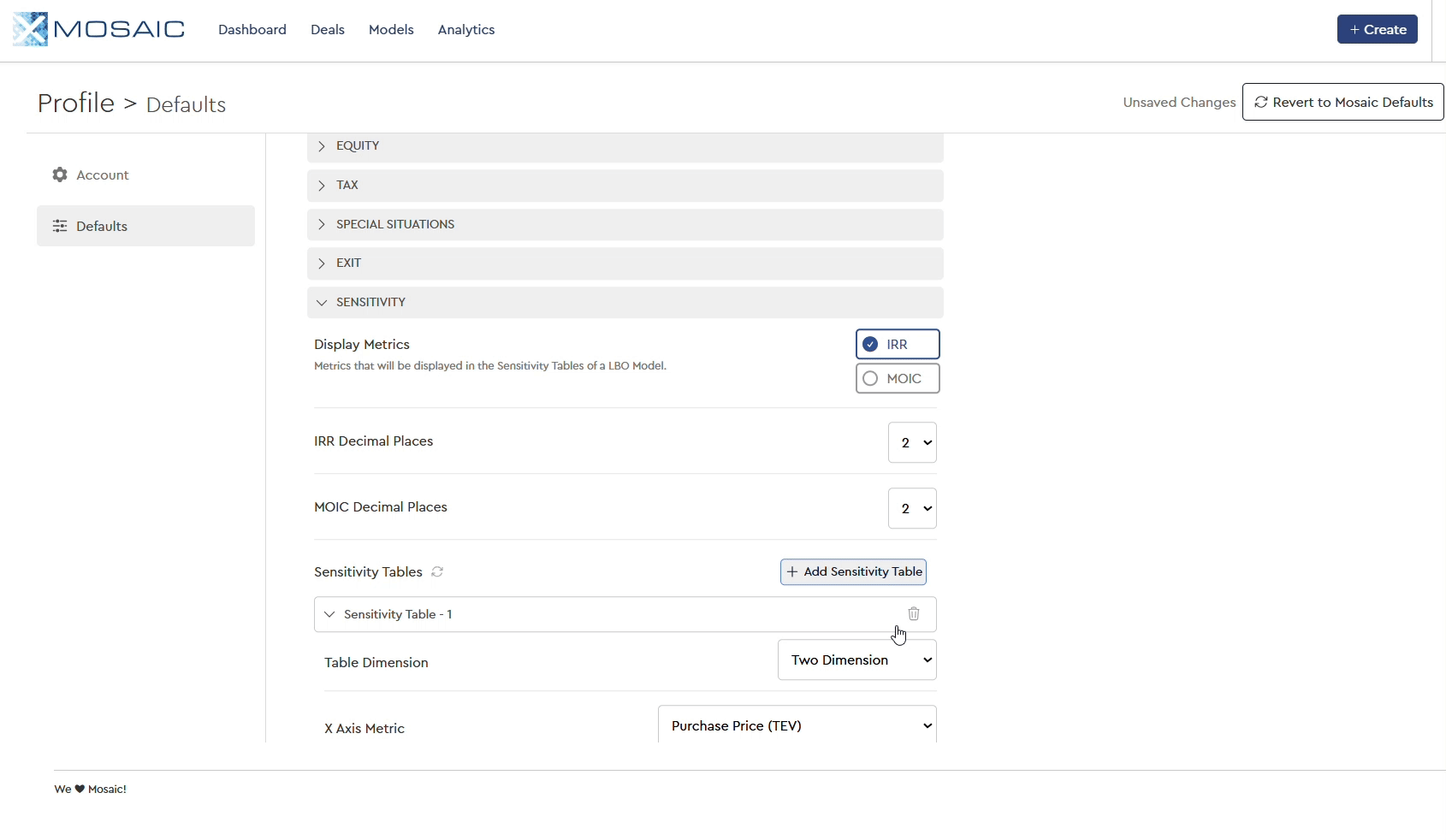 add sensitivity defaults